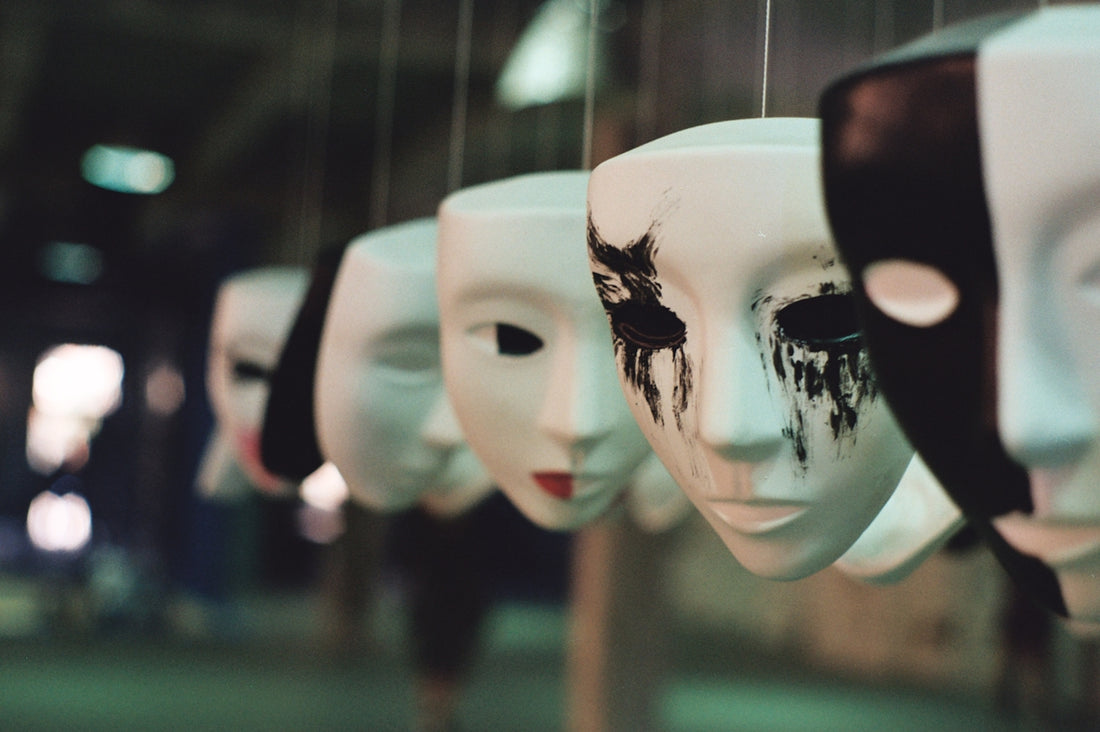 white and black face mask