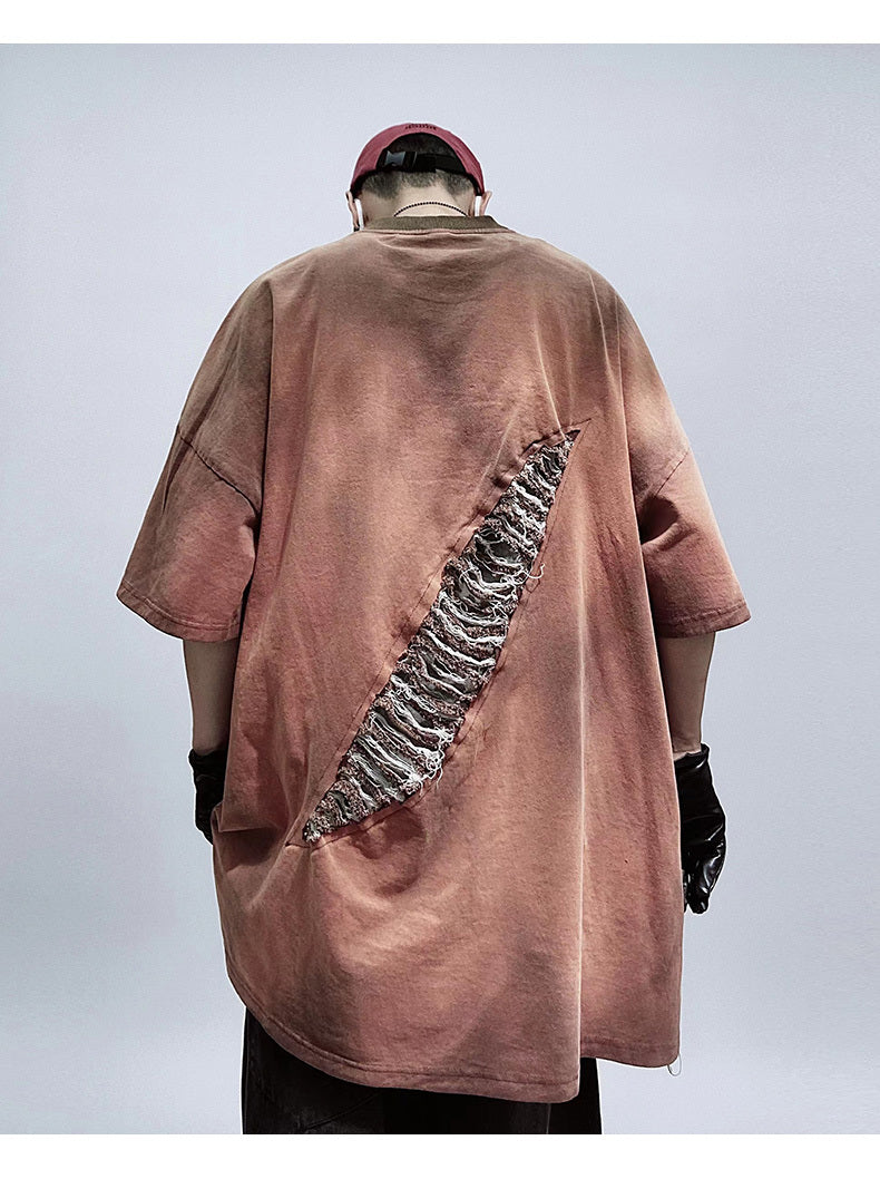 High Street Retro Loose Oversize Perforated Short Sleeved T-shirt - My Store