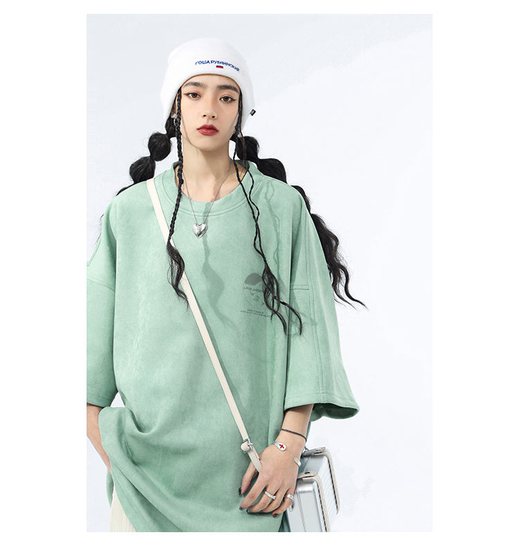 Summer Plus Size OVERSIZE Loose Suede T-shirt Short Sleeve Top - My Store