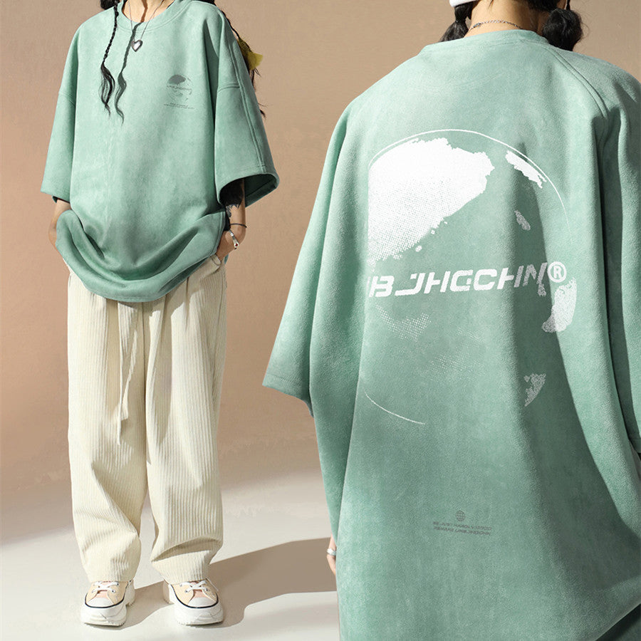 Summer Plus Size OVERSIZE Loose Suede T-shirt Short Sleeve Top - My Store