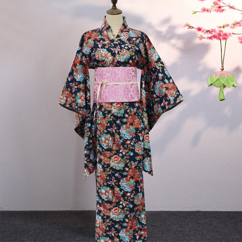 Japanese Style Print Kimono Cotton Bronzing Home Bathrobe Girl Cosplay Stage DIY Props Costumes - My Store