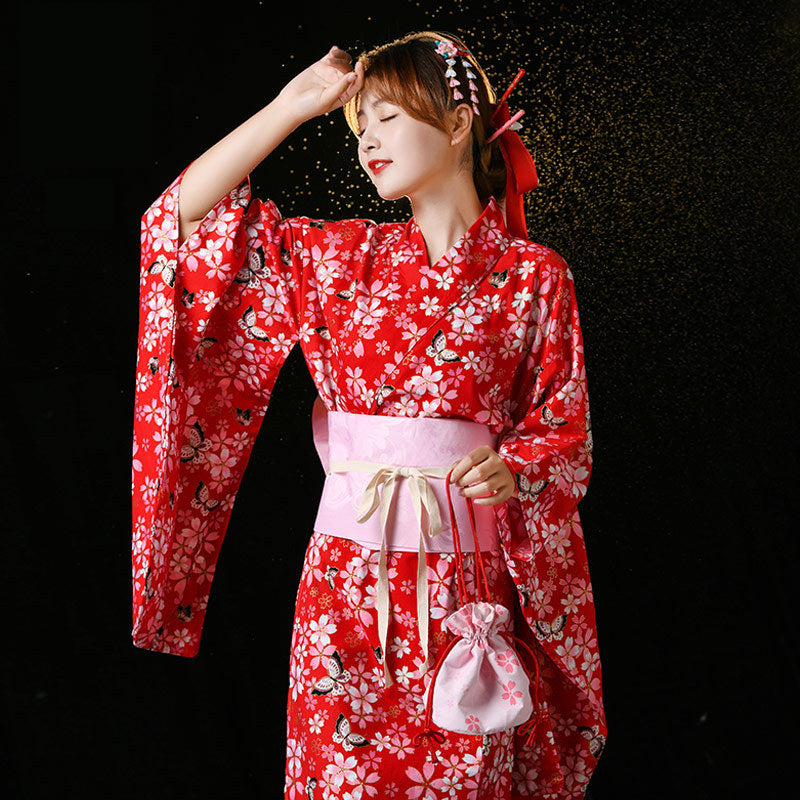 Japanese Style Print Kimono Cotton Bronzing Home Bathrobe Girl Cosplay Stage DIY Props Costumes - My Store