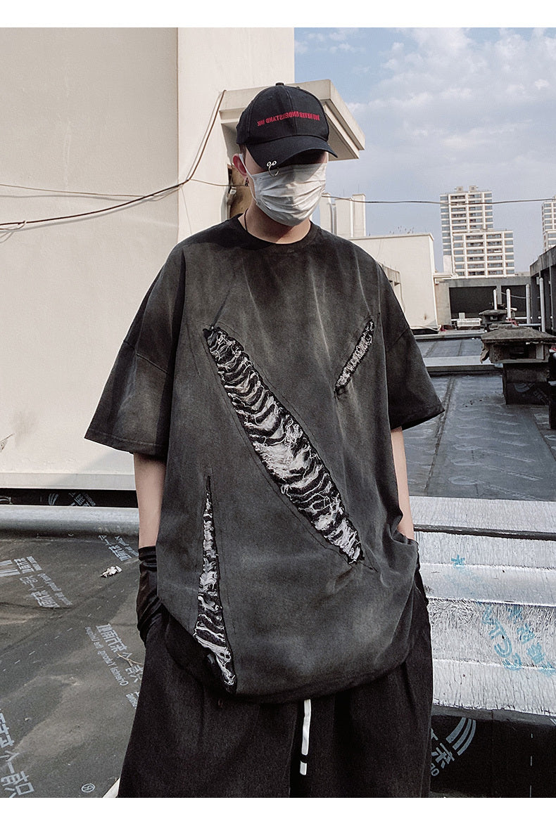 High Street Retro Loose Oversize Perforated Short Sleeved T-shirt - My Store