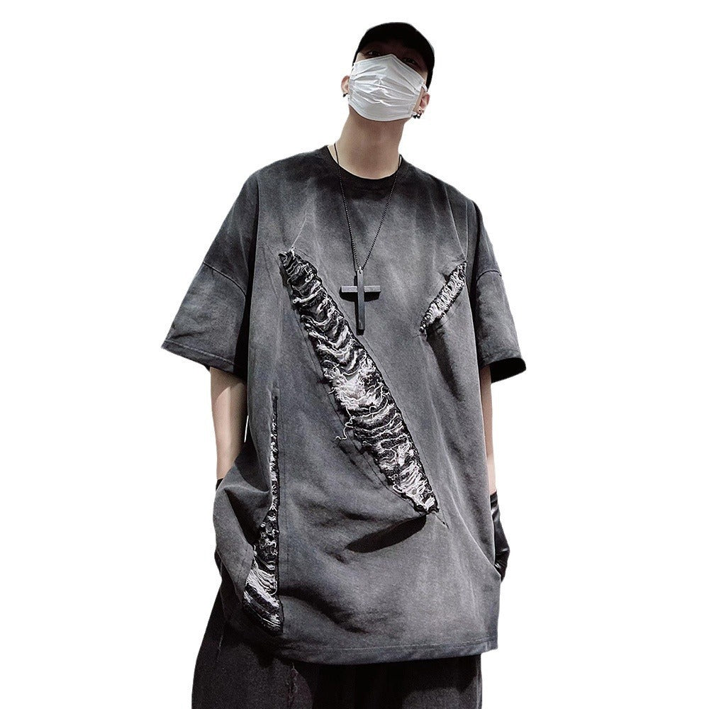 High Street Retro Loose Oversize Perforated Short Sleeved T-shirt - My Store